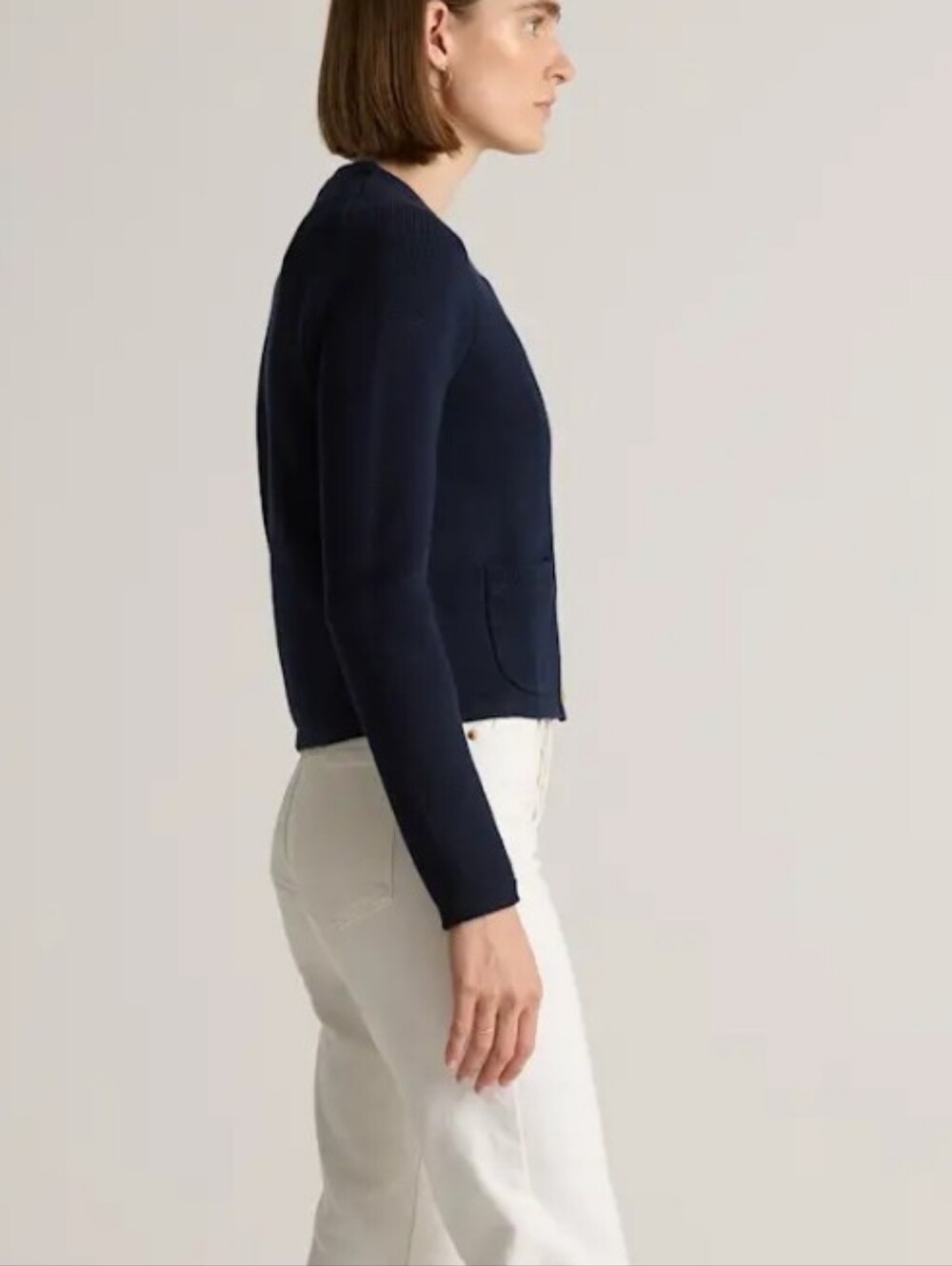 Quince 100% Organic Cotton Sweater Jacket in Navy, Size L - Picture 2 of 8